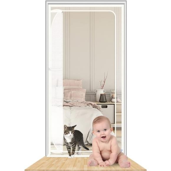 Reinforced Cat screen Door Baby gate Fits Door Size 32''x 80'', Pet Resistant